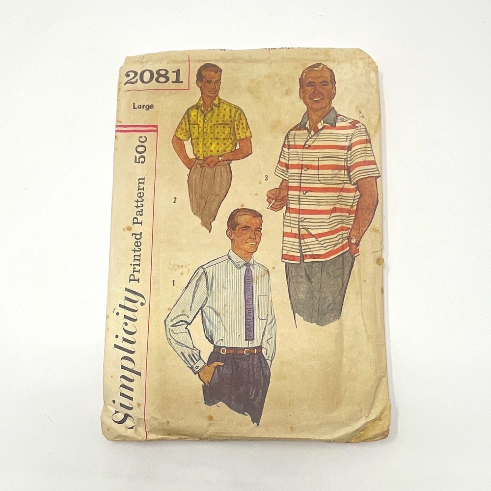 Simplicity 2081 Mens Shirt Sewing Pattern Vintage Printed Pattern Large 42-44